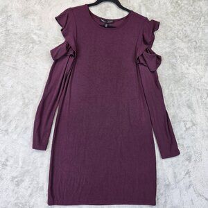 White House Black Market Dress Womens S Purple Ruffle Sleeve Long Sleeve Mini